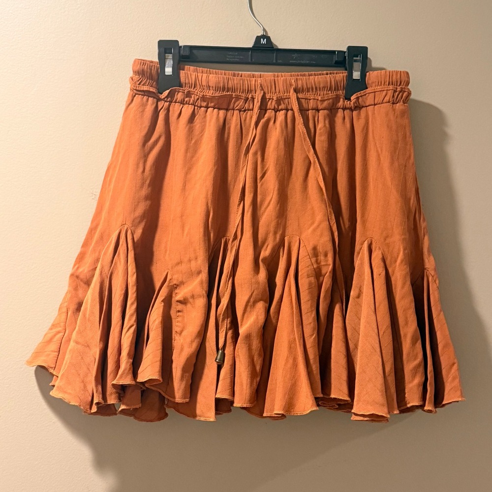 Entro Ruffle Skort Womens M‎ Rust Orange Boho Mini Festival Tiered Western EUC